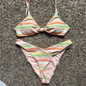 Dippin' Daisy's Zigzag Peach Green Yellow Bikini Set